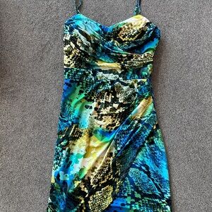 Bisou Bisou Strapless Dress in Blue and Green